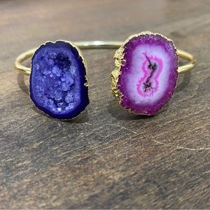Sparkly Cuff Bracelet | Purple & Pink Geodes or Gems | Gold Band | NWOT | OS